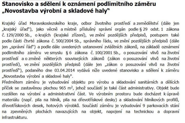 vyrobni hala horni sucha