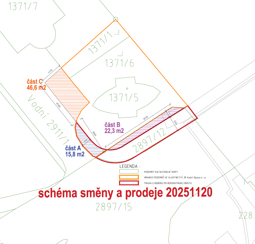 situace směny pozemků bytový dům Vodní Opava