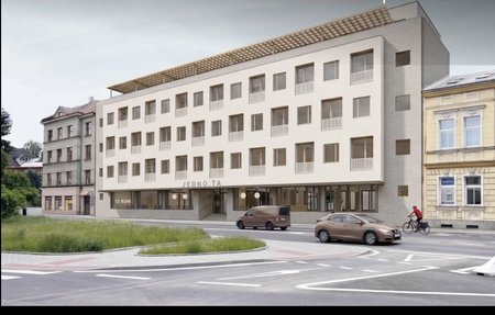 Vizualizace a popis projektu přestavby Jednoty ve Frýdku-Místku.