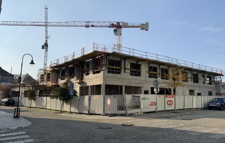 Fotografie výstavby Rezidence Stodolní v Ostravě - nosná konstrukce.