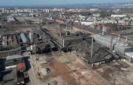 Letecký pohled na areál strojírenského podniku Vítkovice v Ostravě.